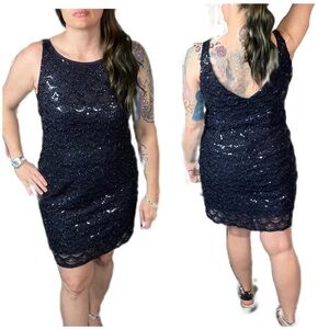 Studio 1 navy sleeveless all over sequin party dress. Occasion formal mini
